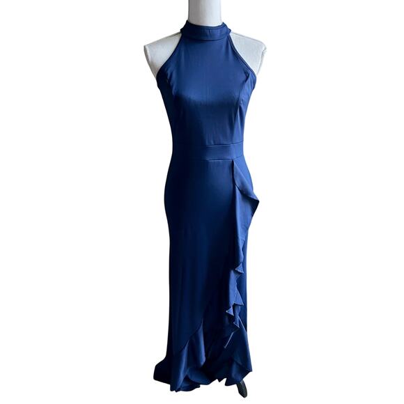 NWT Woosea blue halter ruffled maxi dress gown size 4 - Picture 1 of 6